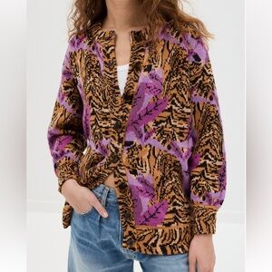 Farm Rio Lavender Tiger Leaves Knit Cardigan - XS New - fits up to Medium